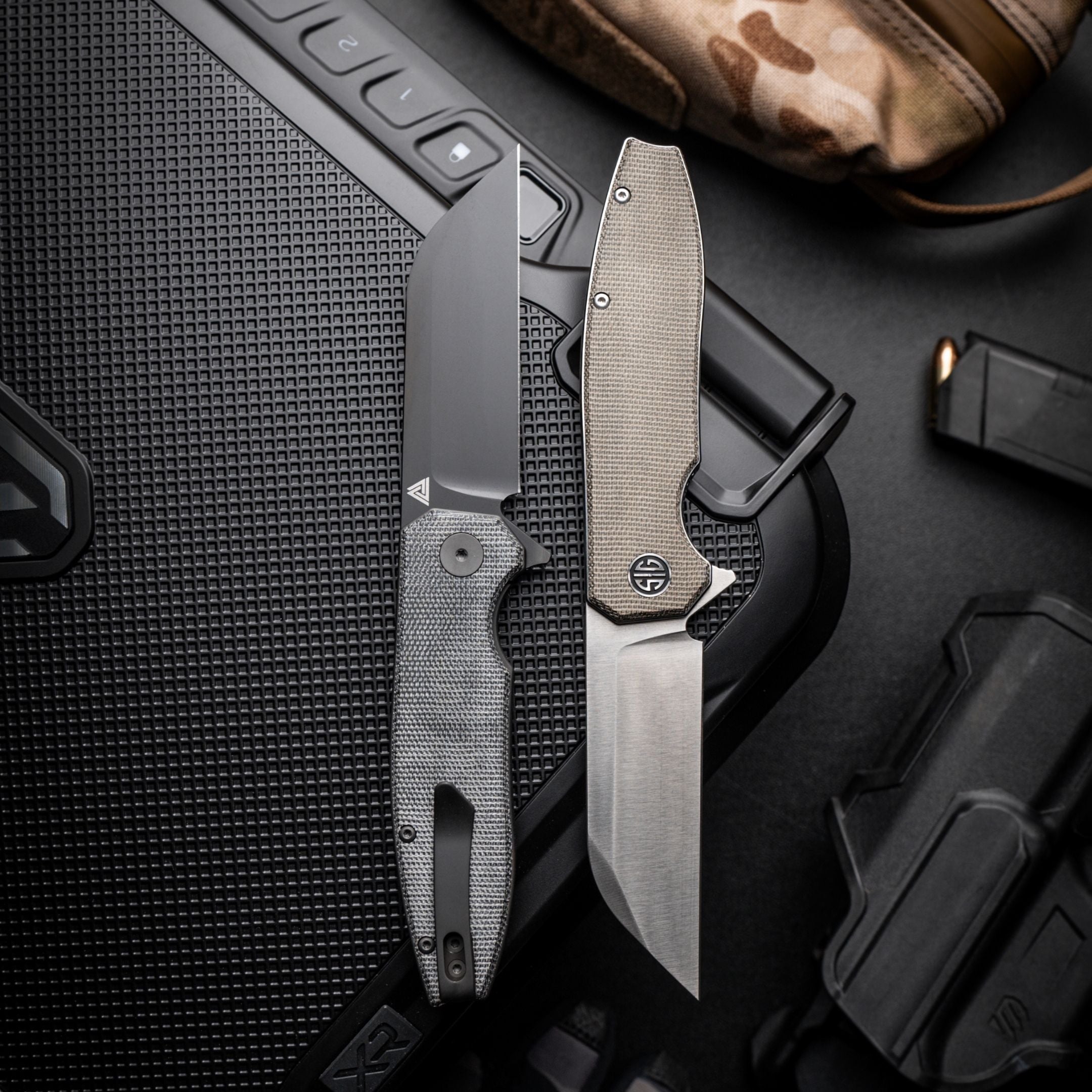Mika Koga② KARAK Folding Knife | Grey Black Micarta | Nitro-V Steel – EIKONIC